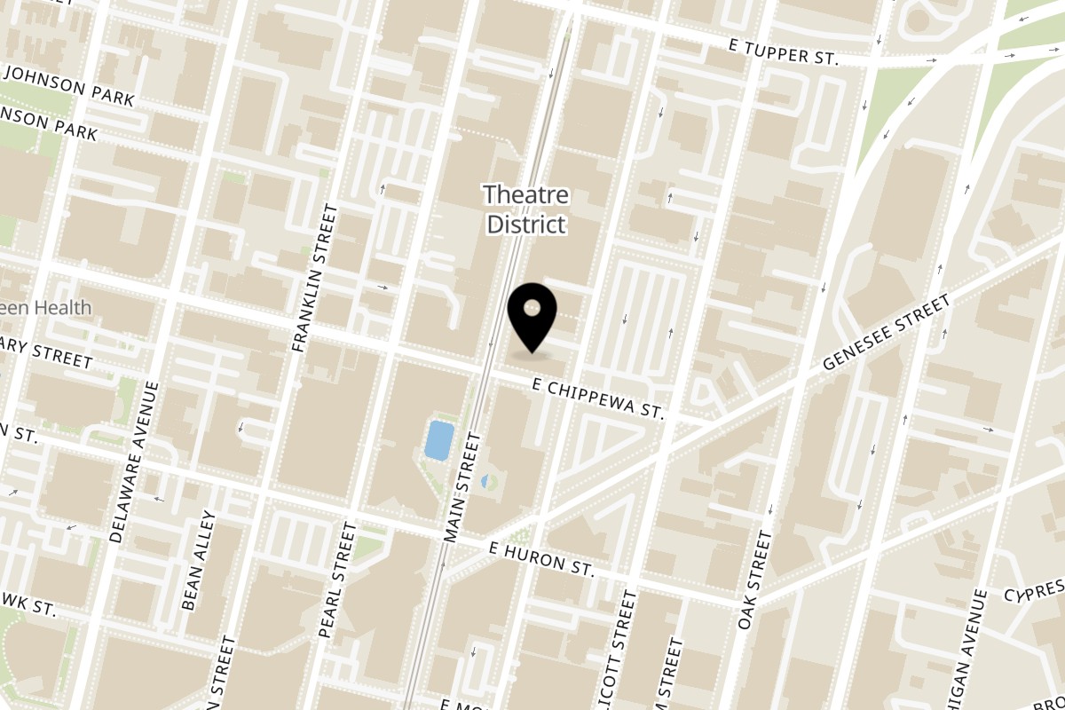 Map showing the location of The ZamZam Indian Cuisine on 601 Main St in Buffalo